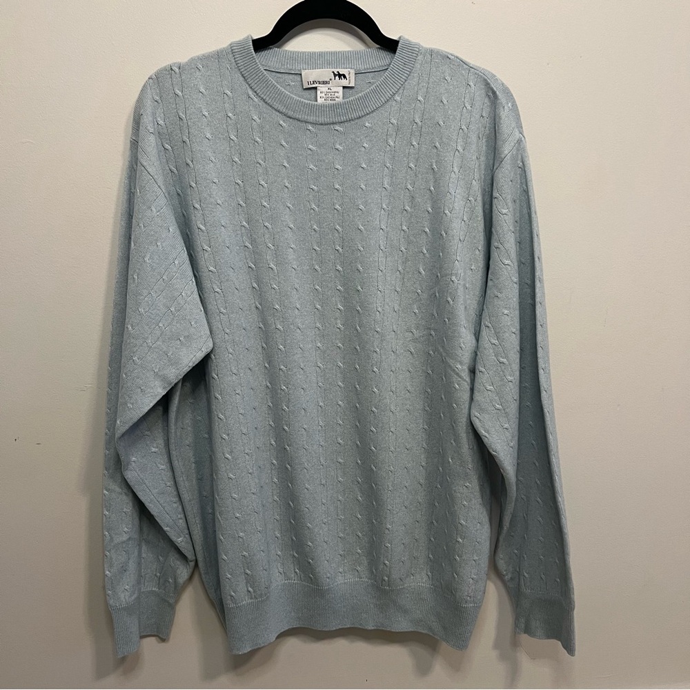 Men's Light Blue Crewneck Sweater Old Money Tennis Preppy Knit Country Club
